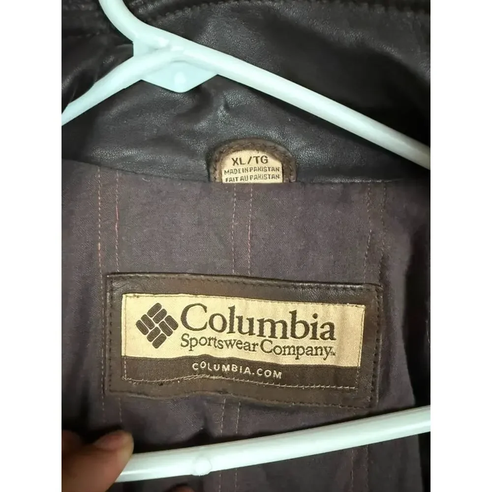 Columbia Sportswear Brown Leather Bomber Jacket Mens XL Tall Insulated Coat